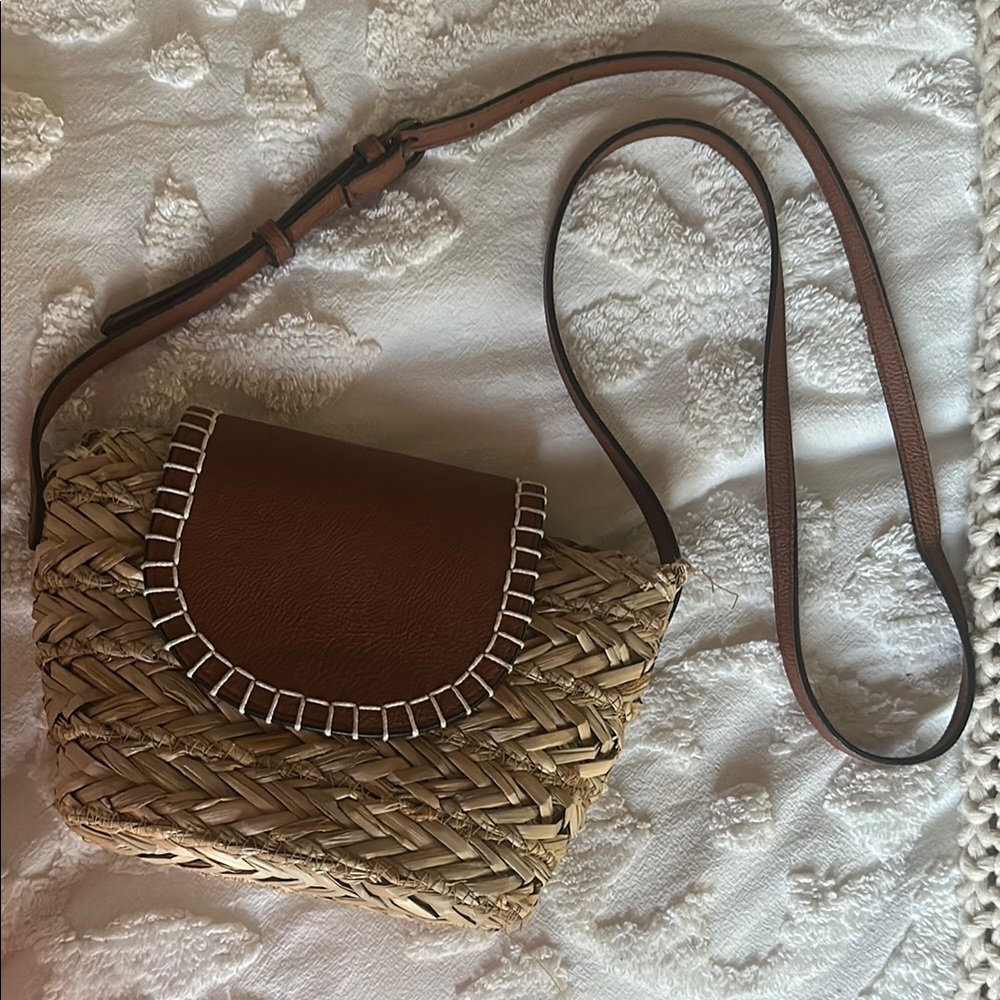 Brown and Tan Woven Crossbody Bag